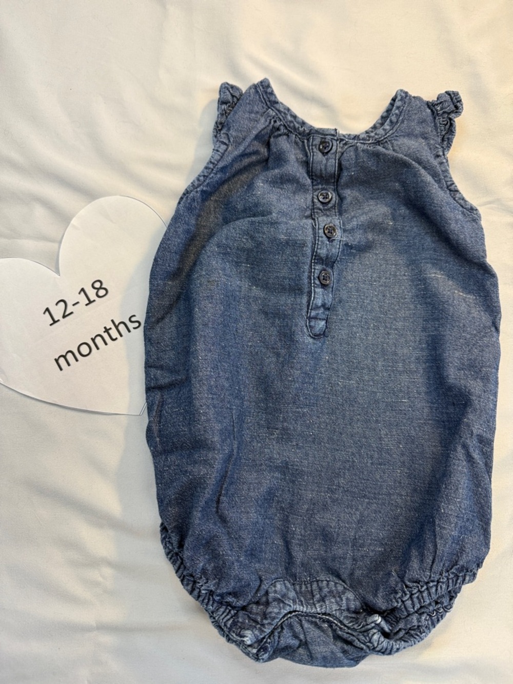 GAP - 12-18M Blue Denim Baby Onesie with ruffled shoulders